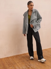 Grey Asymmetric Funnel Neck Coatigan - Image 3 of 9
