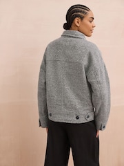 Grey Asymmetric Funnel Neck Coatigan - Image 4 of 9