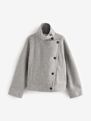 Grey Asymmetric Funnel Neck Coatigan - Image 6 of 9