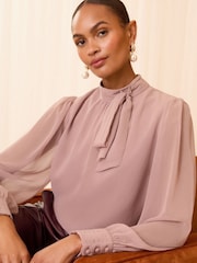 Love & Roses Pink Pintuck Pussybow Blouse - Image 1 of 4