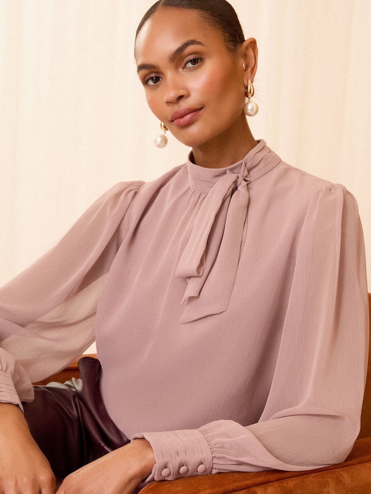 Love & Roses Pink Pintuck Pussybow Blouse - Image 1 of 4