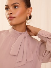 Love & Roses Pink Pintuck Pussybow Blouse - Image 2 of 4