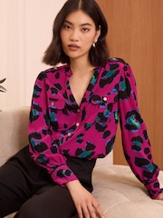 Love & Roses Pink Leopard Printed Utility Long Sleeve Shirt - Image 1 of 4