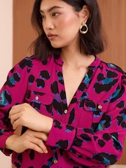 Love & Roses Pink Leopard Printed Utility Long Sleeve Shirt - Image 2 of 4
