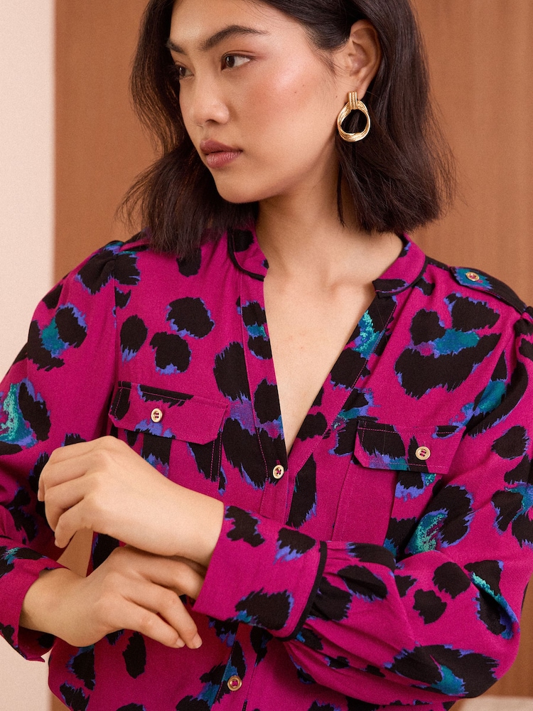Love & Roses Pink Leopard Printed Utility Long Sleeve Shirt - Image 2 of 4