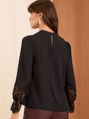 Love & Roses Black Lace Cuff Crew Neck Blouse - Image 4 of 4