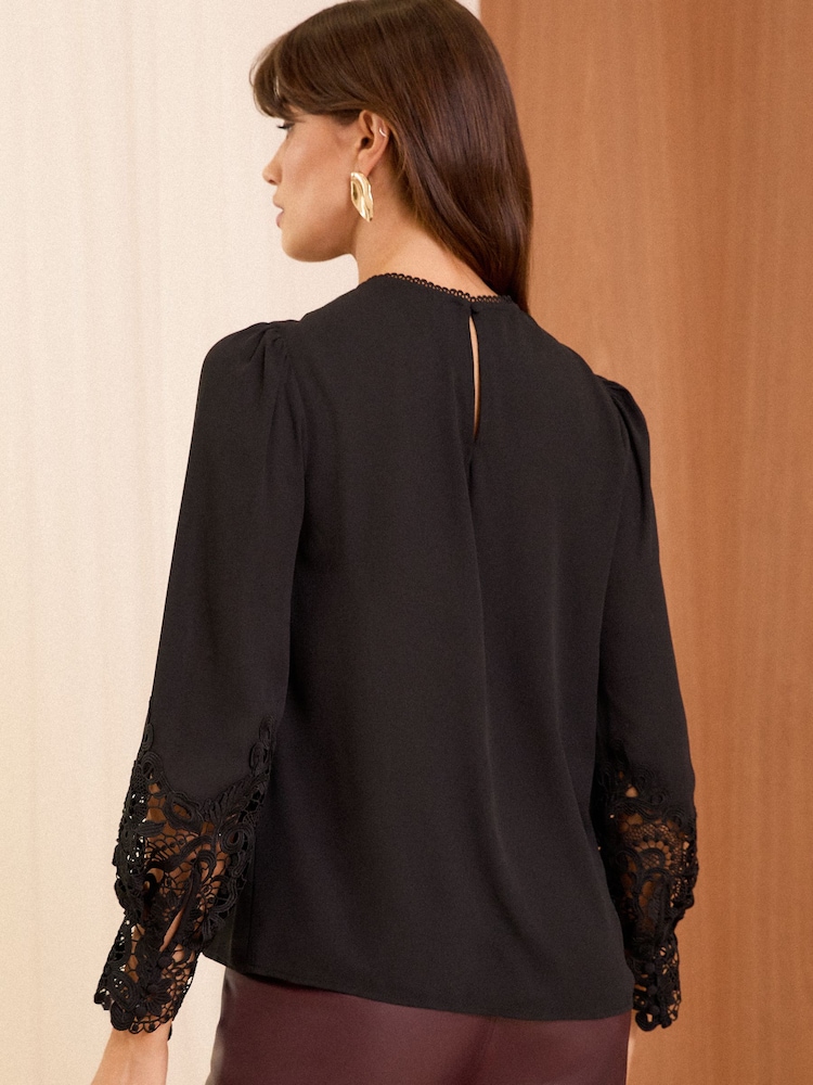 Love & Roses Black Lace Cuff Crew Neck Blouse - Image 4 of 4 Love & Roses Black Lace Cuff Crew Neck Blouse - Image 4 of 4