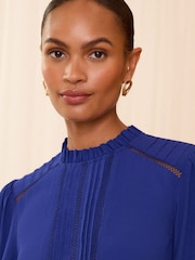 Blue - Love & Roses Ruffle Neck Pintuck Detail Long Sleeve Blouse - Image 2 of 4