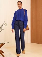 Blue - Love & Roses Ruffle Neck Pintuck Detail Long Sleeve Blouse - Image 3 of 4