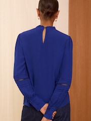 Blue - Love & Roses Ruffle Neck Pintuck Detail Long Sleeve Blouse - Image 4 of 4