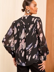 Love & Roses Black Feather Petite V Neck Hardware Blouse - Image 4 of 4