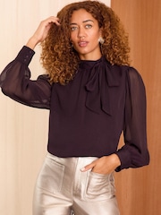 Love & Roses Red Pintuck Pussybow Blouse - Image 1 of 4