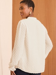 Love & Roses Cream Shirred Yoke Dobby Long Sleeve Blouse - Image 3 of 4
