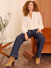 Love & Roses Ivory White Tie Neck Dobby Blouse - Image 3 of 4