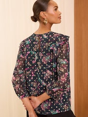 Love & Roses Green Bird Metallic Printed Crew Neck Blouse - Image 4 of 4