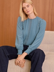 Love & Roses Blue Petite Lace Crew Neck Blouse - Image 1 of 4