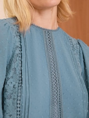 Love & Roses Blue Petite Lace Crew Neck Blouse - Image 2 of 4