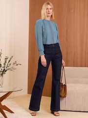 Love & Roses Blue Petite Lace Crew Neck Blouse - Image 3 of 4