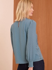 Love & Roses Blue Petite Lace Crew Neck Blouse - Image 4 of 4