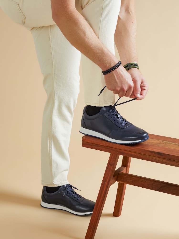 Jones Bootmaker Navy Blue Southend2 Leather Trainers - Image 1 of 6 Jones Bootmaker Navy Blue Southend2 Leather Trainers - Image 1 of 6
