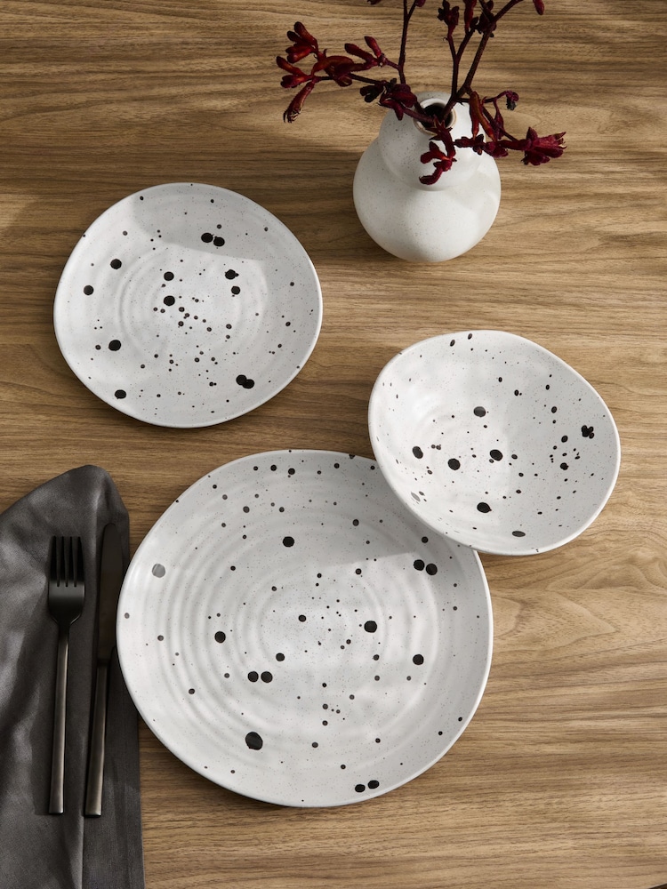12 Piece Black/White Seattle Textured Dinner Set - Image 2 of 5