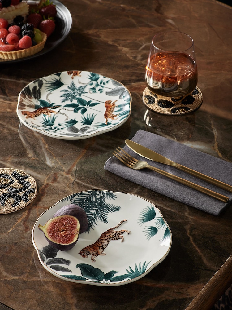 Set of 2 White Chic Tiger Side Plates - Image 1 of 4