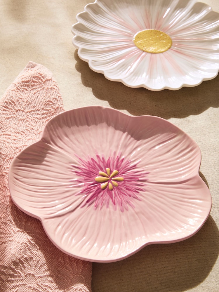 Set of 2 Pink Flower Dinner Plates - Image 2 of 4