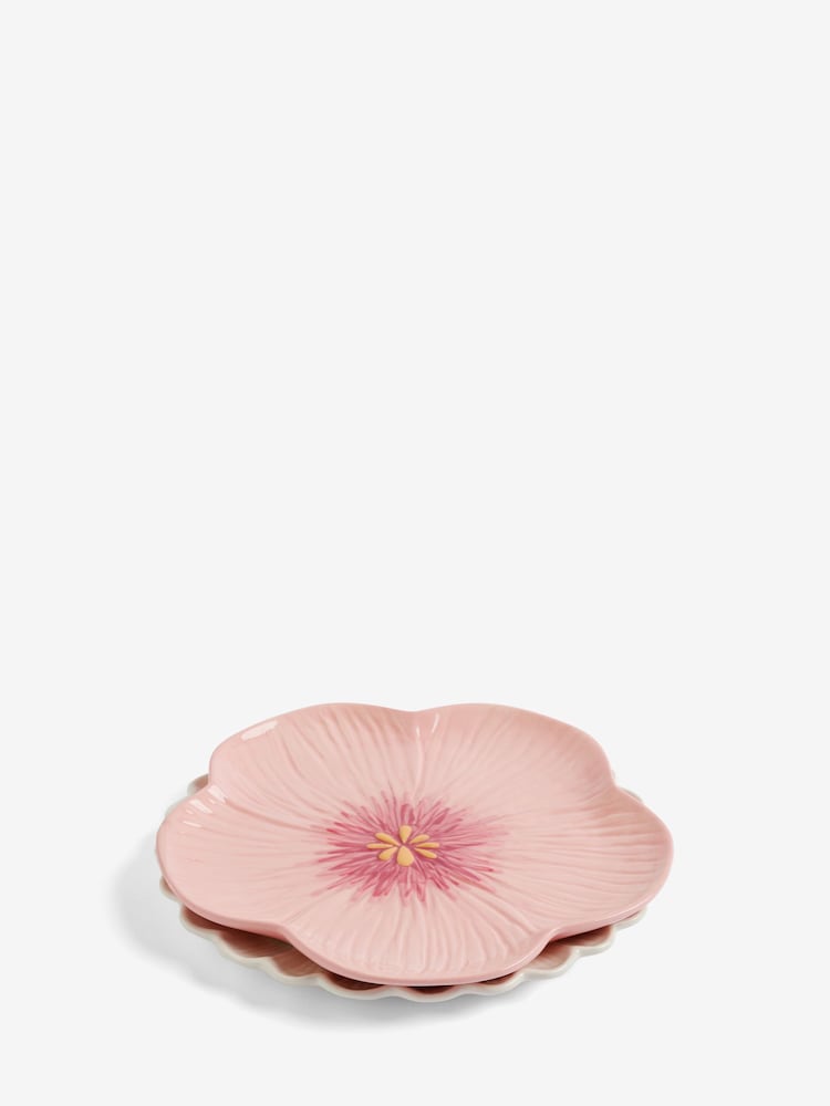 Set of 2 Pink Flower Dinner Plates - Image 4 of 4