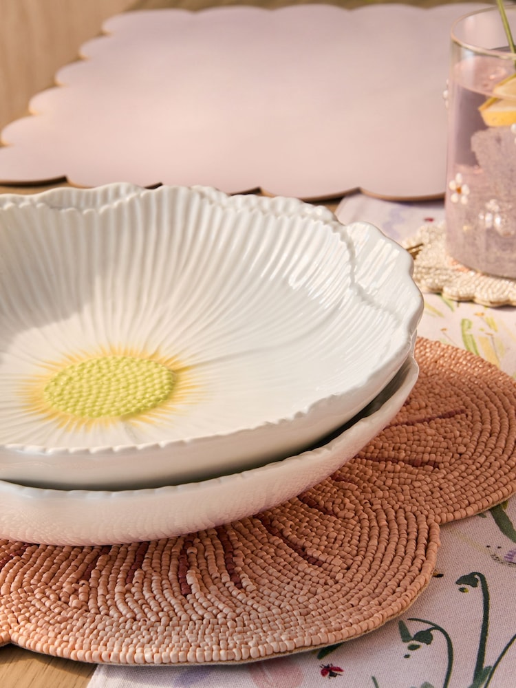 Set of 2 White Flower Pasta Bowls - Image 2 of 3
