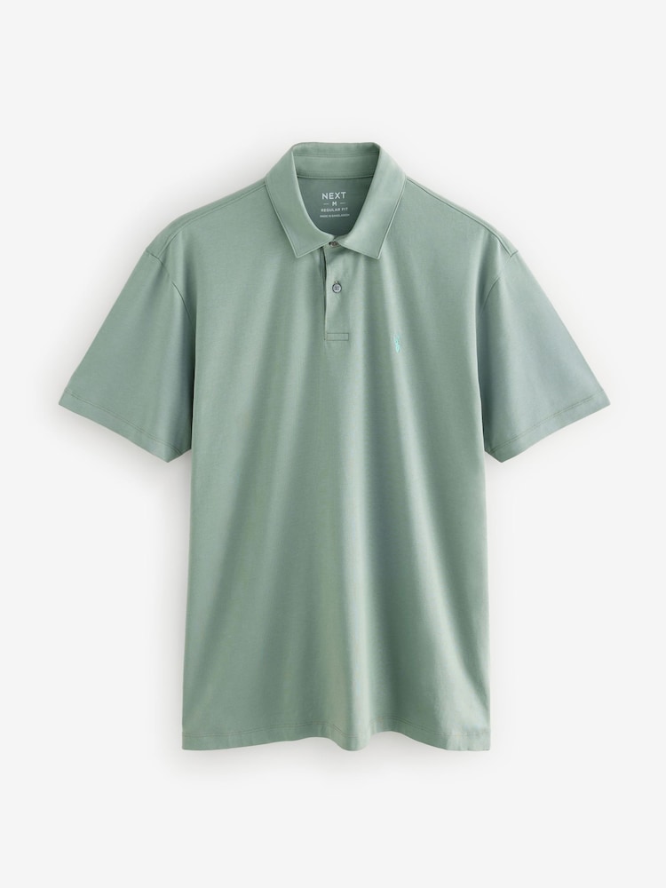 Marineblauw/bruin/grijs/wit/saliegroen - Normale Pasvorm - Set van 5 jersey poloshirts met korte mouwen - Image 13 of 16