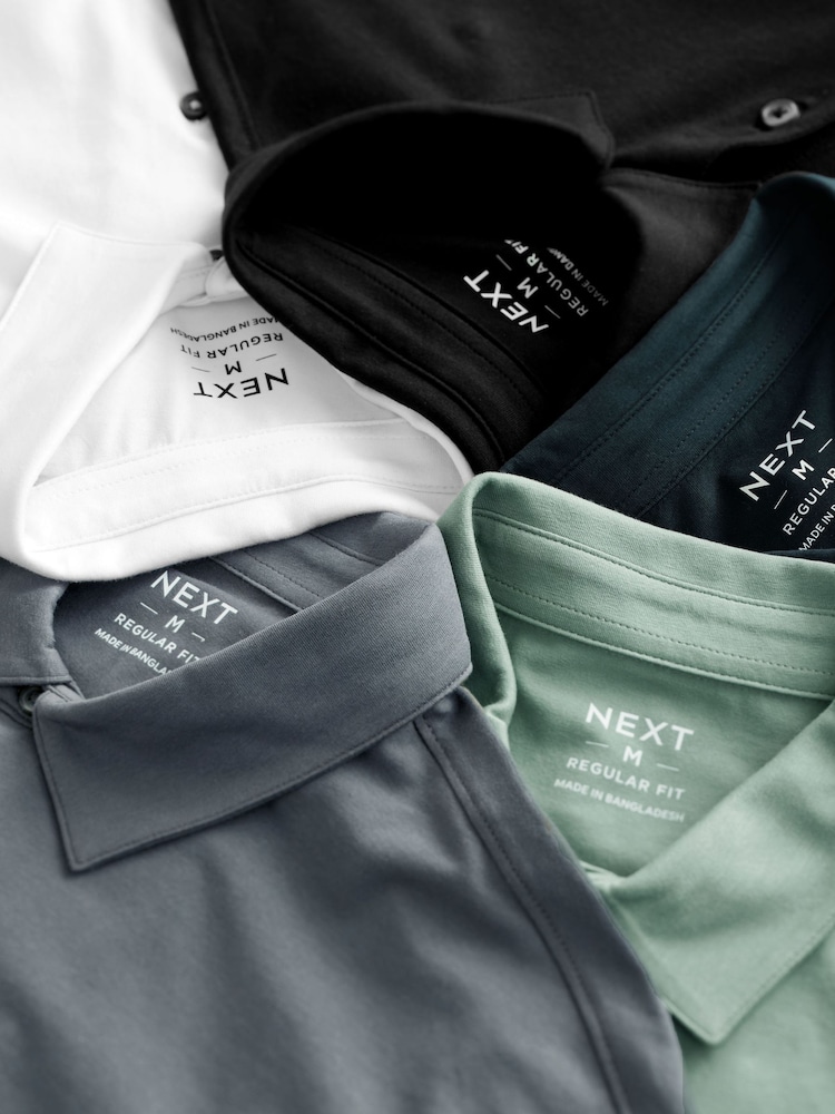 Navy/Brown/Grey/White/Sage Green Regular Fit Short Sleeve Jersey Polo Shirts 5 Pack - Image 16 of 16