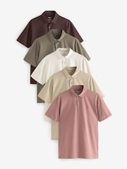 Neutrals Regular Fit Short Sleeve Jersey Polo Shirts 5 Pack - Image 1 of 14