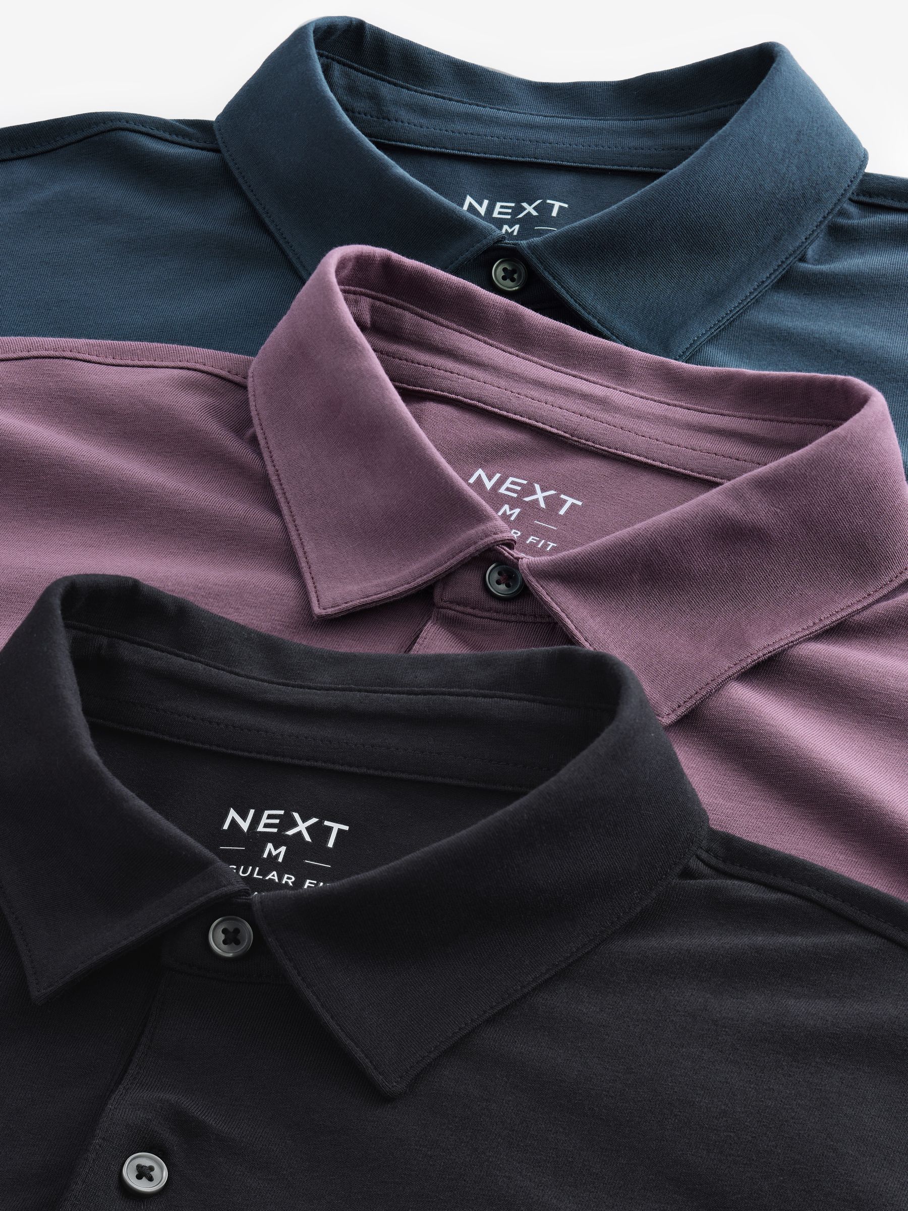 Buy Black Purple Blue Regular Fit Long Sleeve Jersey Polo Shirts 3 Pack from Next Canada
