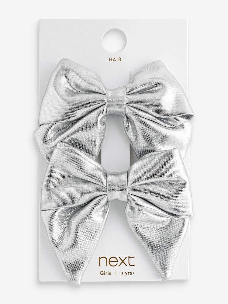 Silver Tone Metallic Bow Clips - Image 1 of 3 Silver Tone Metallic Bow Clips - Image 1 of 3