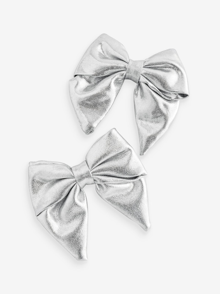 Silver Tone Metallic Bow Clips - Image 2 of 3 Silver Tone Metallic Bow Clips - Image 2 of 3