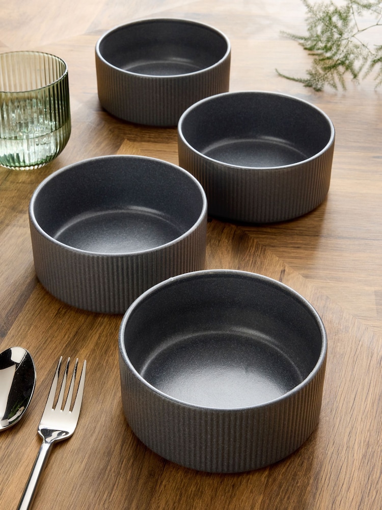 Set of 4 Charcoal Grey Stamford Set of 4 Cereal Bowls - Image 1 of 4 Set of 4 Charcoal Grey Stamford Set of 4 Cereal Bowls - Image 1 of 4