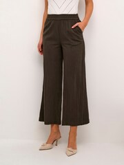 Kaffe Green Pauline Wide Leg Elastic Waist 100% Cotton Trousers - Image 1 of 5
