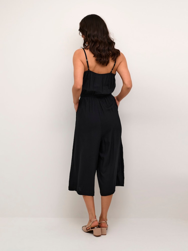 Kaffe Elmi Spaghetti Straps Cropped Black Jumpsuit - Image 2 of 6