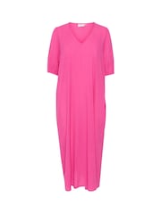 Kaffe Pink Linn V-Neck Half Sleeve Maxi 100% Cotton Dress - Image 1 of 2