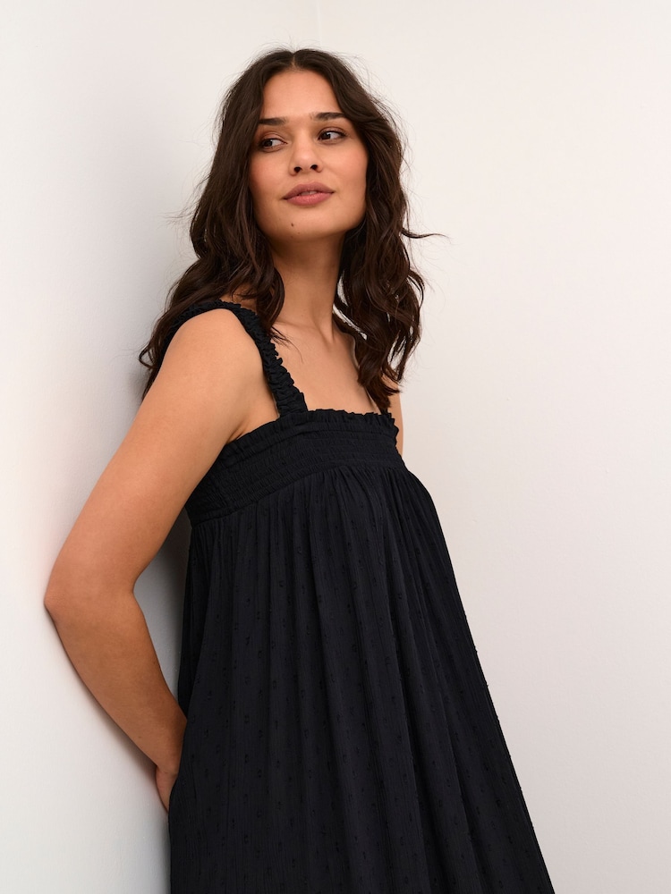 Kaffe Ronna Sleeveless Smock Maxi Black Dress - Image 1 of 1