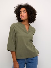 Kaffe Emily 3/4 Sleeve Notch Neck 100% Cotton Blouse - Image 1 of 5