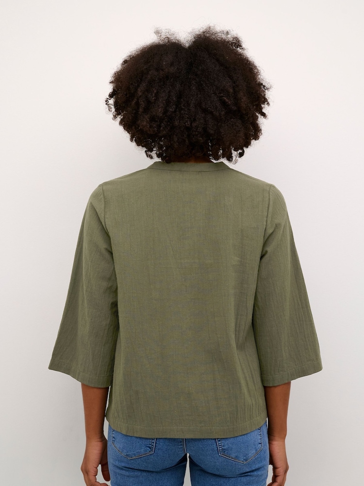 Kaffe Emily 3/4 Sleeve Notch Neck 100% Cotton Blouse - Image 2 of 5