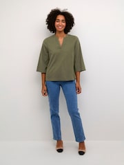 Kaffe Emily 3/4 Sleeve Notch Neck 100% Cotton Blouse - Image 3 of 5