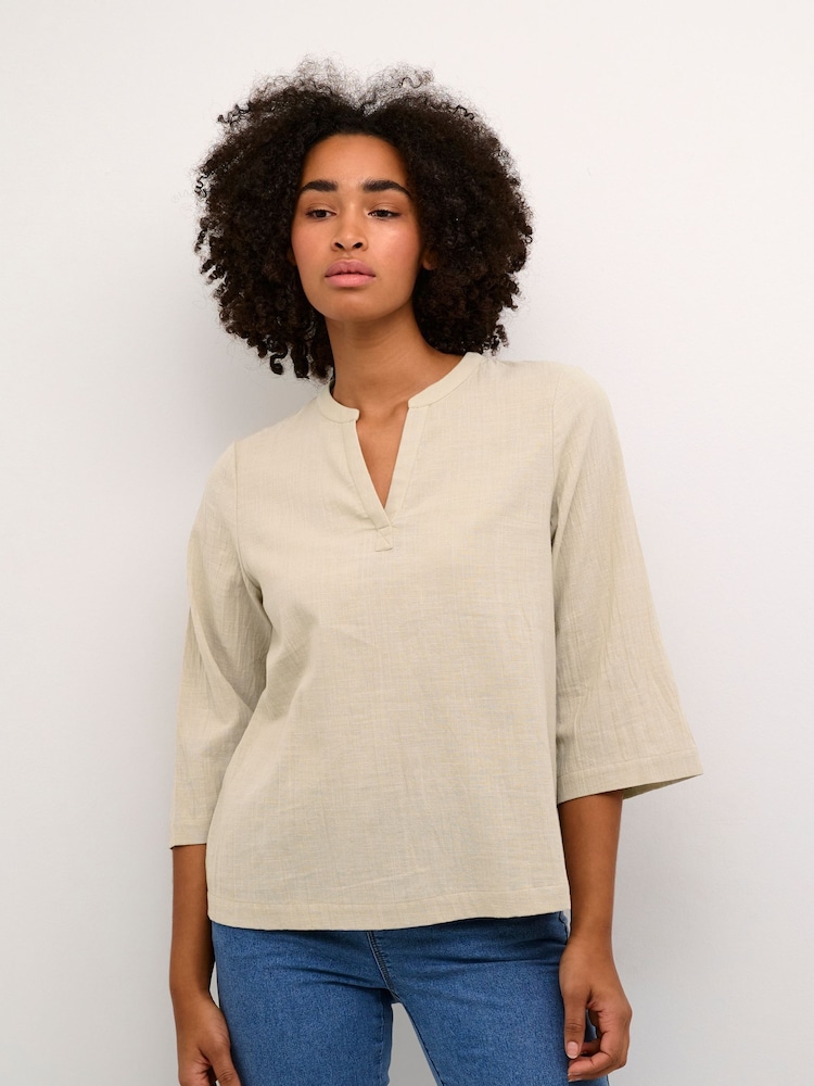 Kaffe Emily 3/4 Sleeve Notch Neck 100% Cotton Blouse - Image 1 of 5