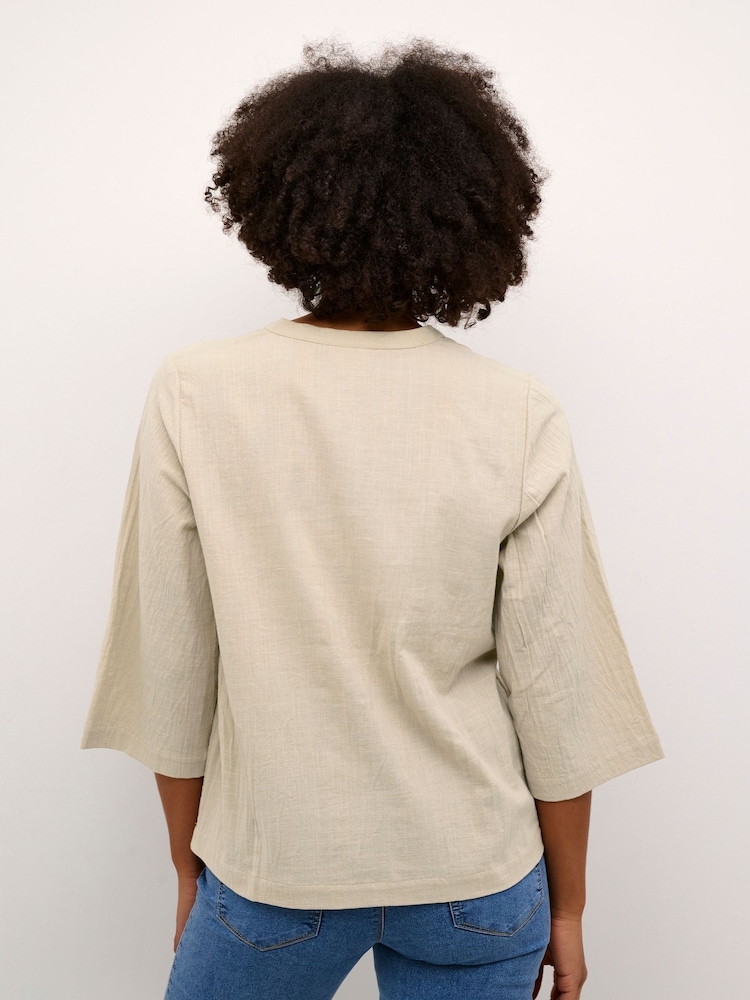 Kaffe Emily 3/4 Sleeve Notch Neck 100% Cotton Blouse - Image 2 of 5