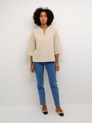 Kaffe Emily 3/4 Sleeve Notch Neck 100% Cotton Blouse - Image 3 of 5
