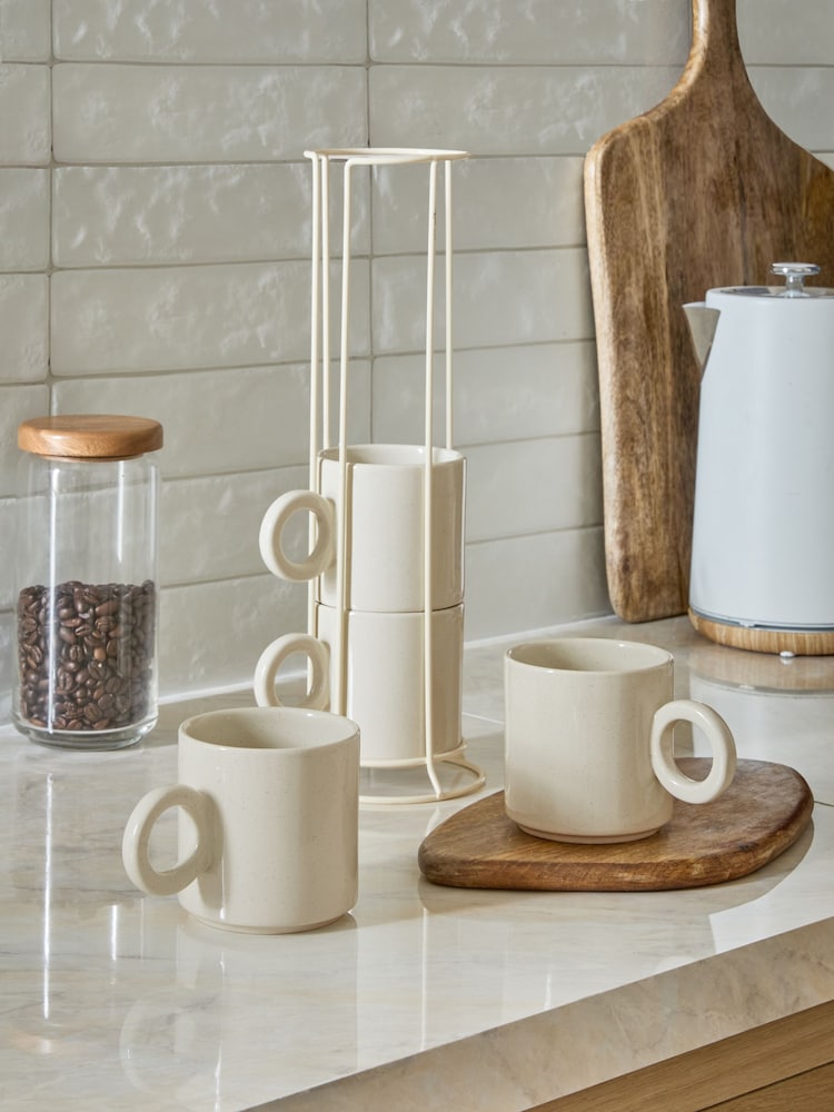 Set of 4 Natural Hayden Stacking Mugs - Image 1 of 2