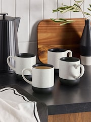 Set of 4 Black/White Otis Mugs - Image 1 of 3