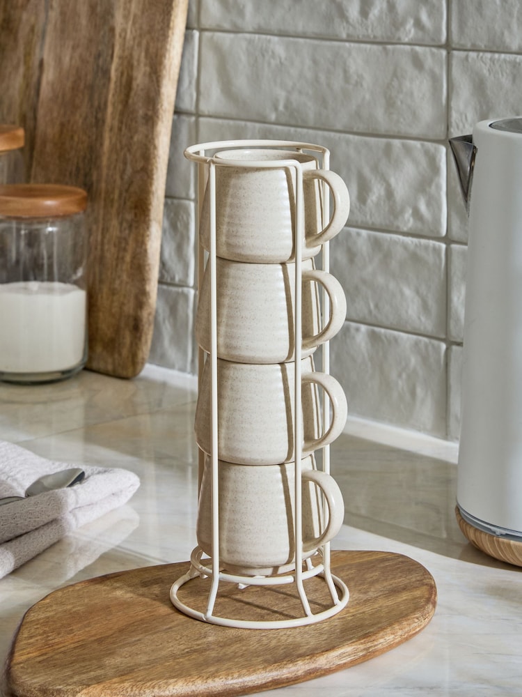 Set of 4 Natural Kya Stacking Espresso Mugs - Image 2 of 4