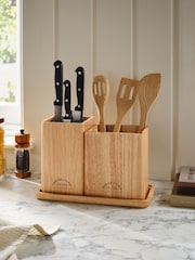 Wood Country Knife Block and Utensil Pot with Tray - Image 1 of 4
